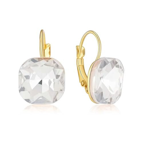 Crystal Square Leverback Dangle Drop Earrings, Sparkly Rhinestone Geometric Design for Women, Brides, Bridesmaids, Wedding Jewelry (Gray) | Amazon (US)
