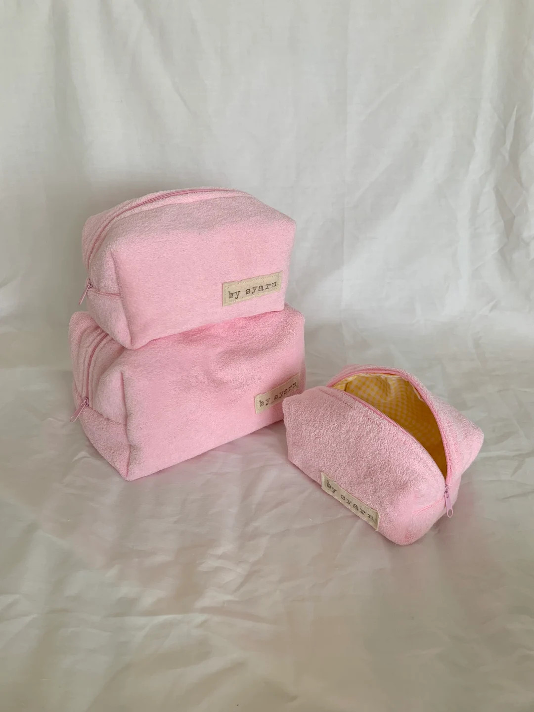 Makeup Bag Handmade, Quilted, Pink Terry Cosmetic Bag for Travel, Gift Pouch Set - Etsy | Etsy (US)