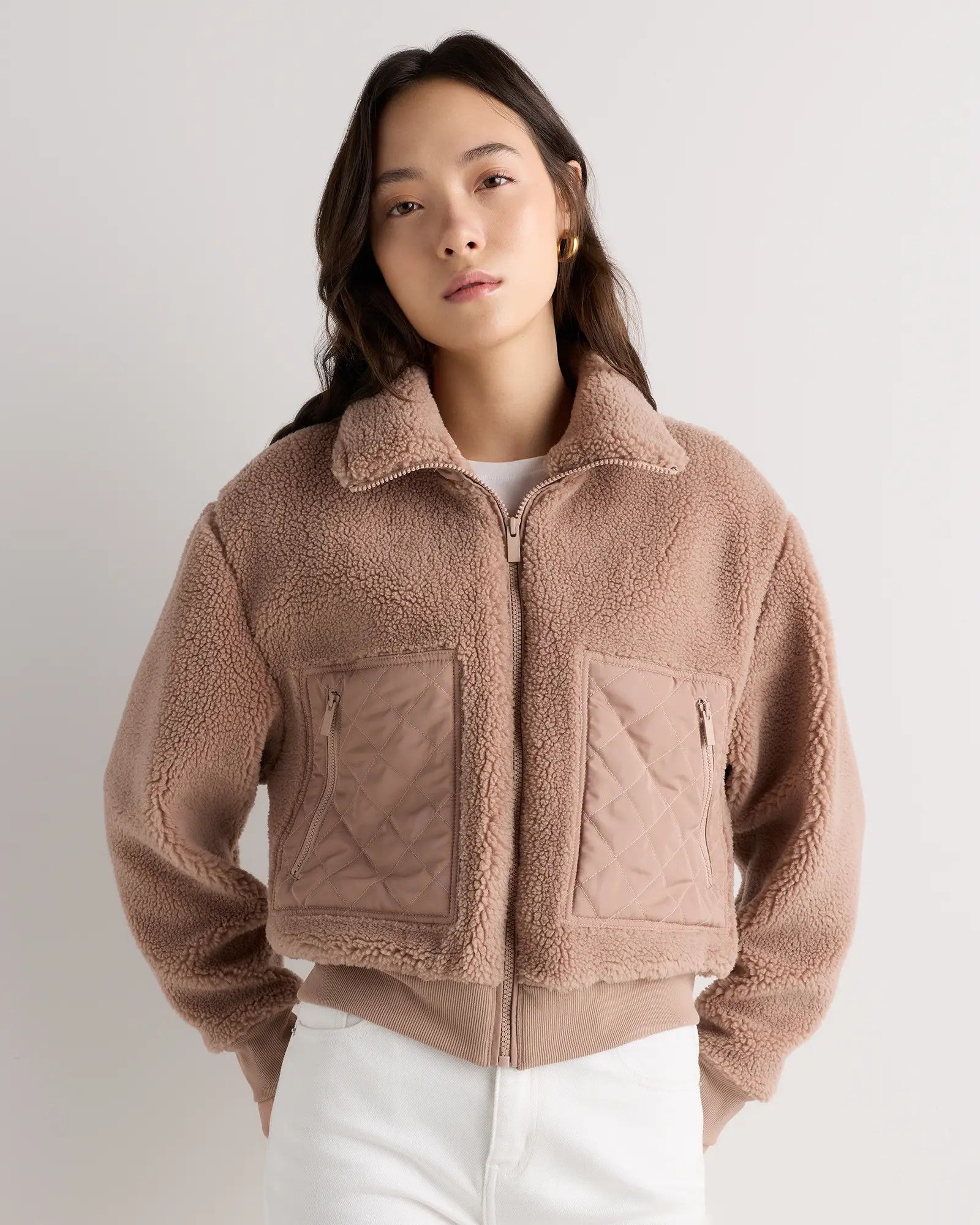 Sherpa Cropped Bomber Jacket | Quince