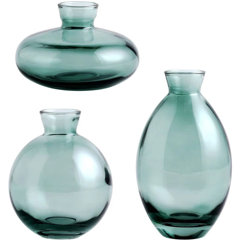 3 Piece Sadira Greenish Glass Decorative Bottles Set | Wayfair North America
