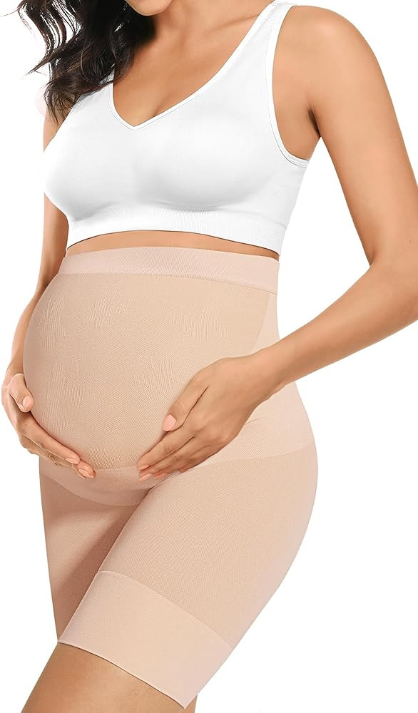 “Baby Bump” Premium Maternity Shapewear, High Waisted Mid-Thigh Pregnancy Underwear Prevent C... | Amazon (US)
