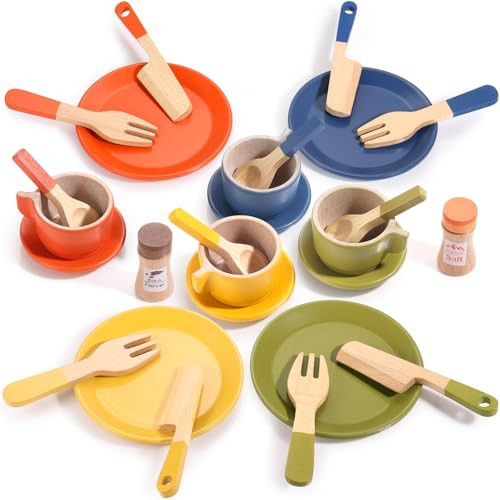 GAGAKU Wooden Play Food Sets for Kids Kitchen, Montessori Wooden Play Food Toys with Plates and Dishes for Toddler Boys & Girls Gifts | Amazon (US)