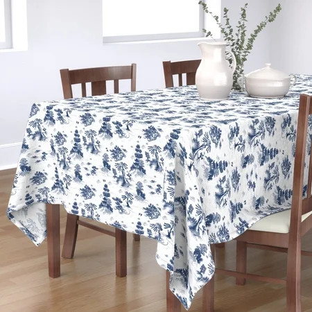 Tablecloth Blue Willow Toile Temple Trees Bird Garden Asian Cotton Sateen | Walmart (US)