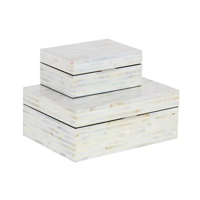 Set of 2 Shell Mosaic Patterned Wood Box White - Olivia &#38; May | Target