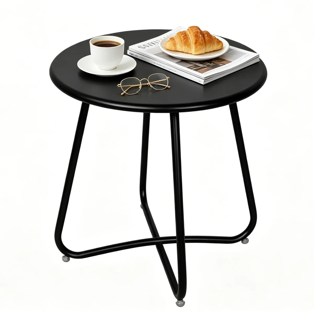 Round Metal Side Table, Rust Resistant 18'' Outdoor End Table With Adjustable Footpads, X-shaped ... | Wayfair North America