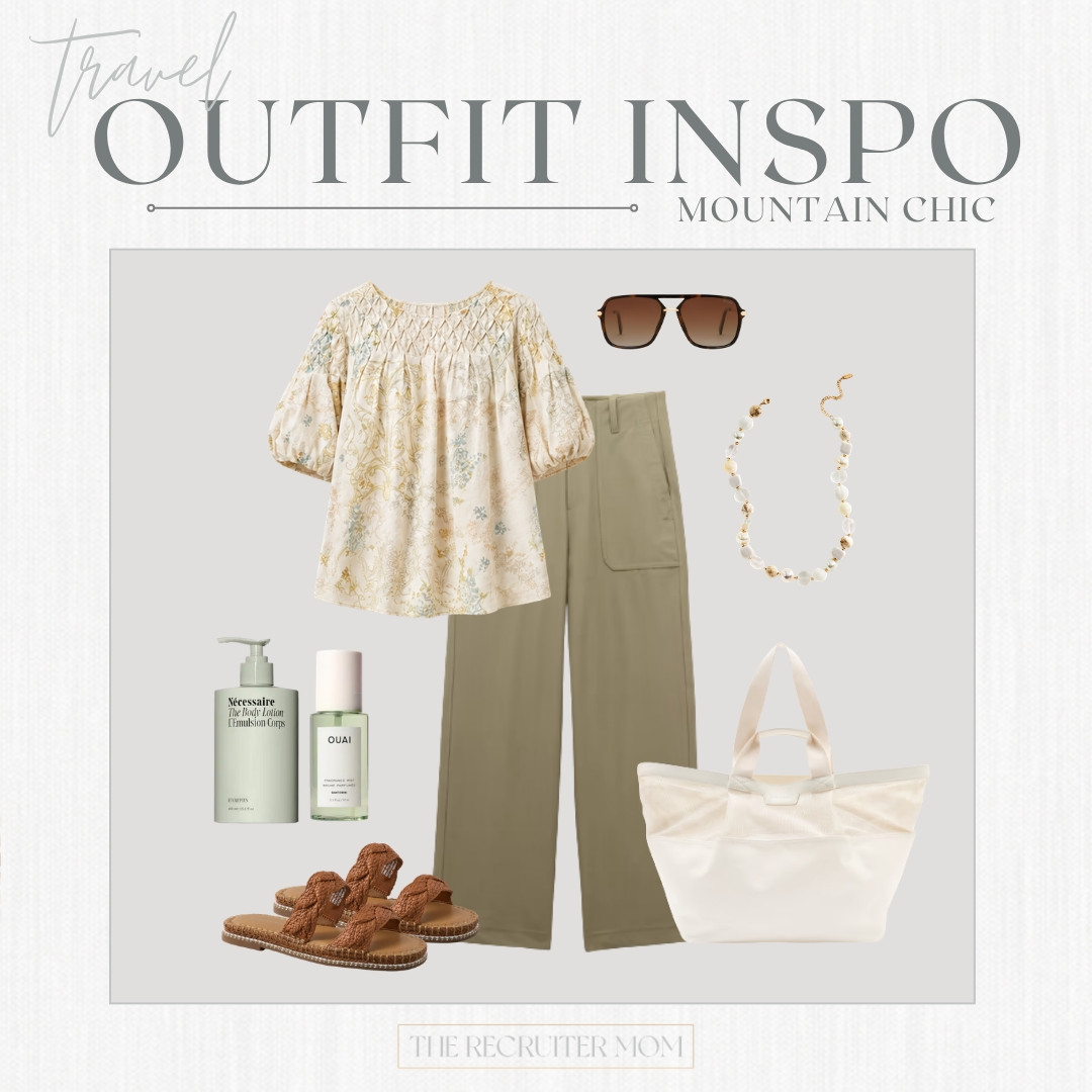This floral smocked top + olive wide-legs is the prettiest mountain-town combo 🌿 Breezy, polished, and so easy to dress up or down. Add some woven slides and a clean tote and you're good to go 🤍

#LTKSeasonal #LTKOver40 #LTKTravel