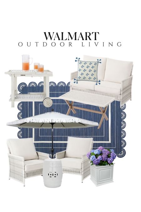 This look for less patio set is $300+ off right now!! Patio season can’t come soon enough! This scalloped outdoor rug is also a steal - under $80! #walmarthome

#LTKhome #LTKfindsunder50 #LTKsalealert