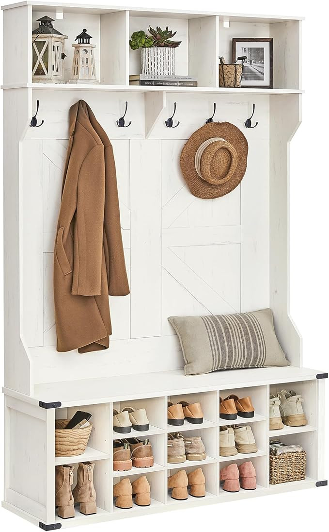 VASAGLE Hall Tree with Bench and Shoe Storage, Coat Rack with Shoe Bench, Entryway Furniture, 16 ... | Amazon (US)