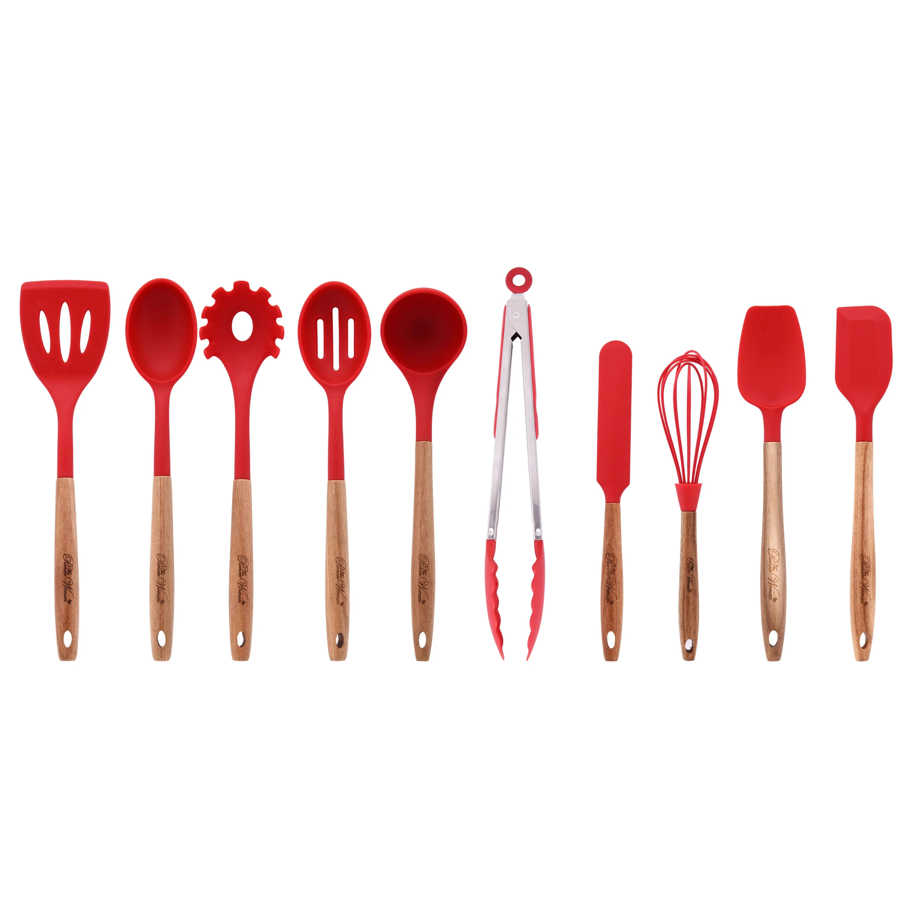 The Pioneer Woman 10-Piece Silicone and Wood Handle Kitchen Cooking Utensils Set, Red | Walmart (US)