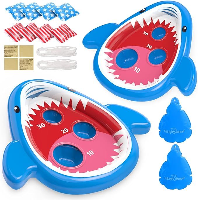 Eaglestone 2 PCS Pool Shark Cornhole Toys for Kids, Inflatable Swimming Pool Toys for Adults Fami... | Amazon (US)