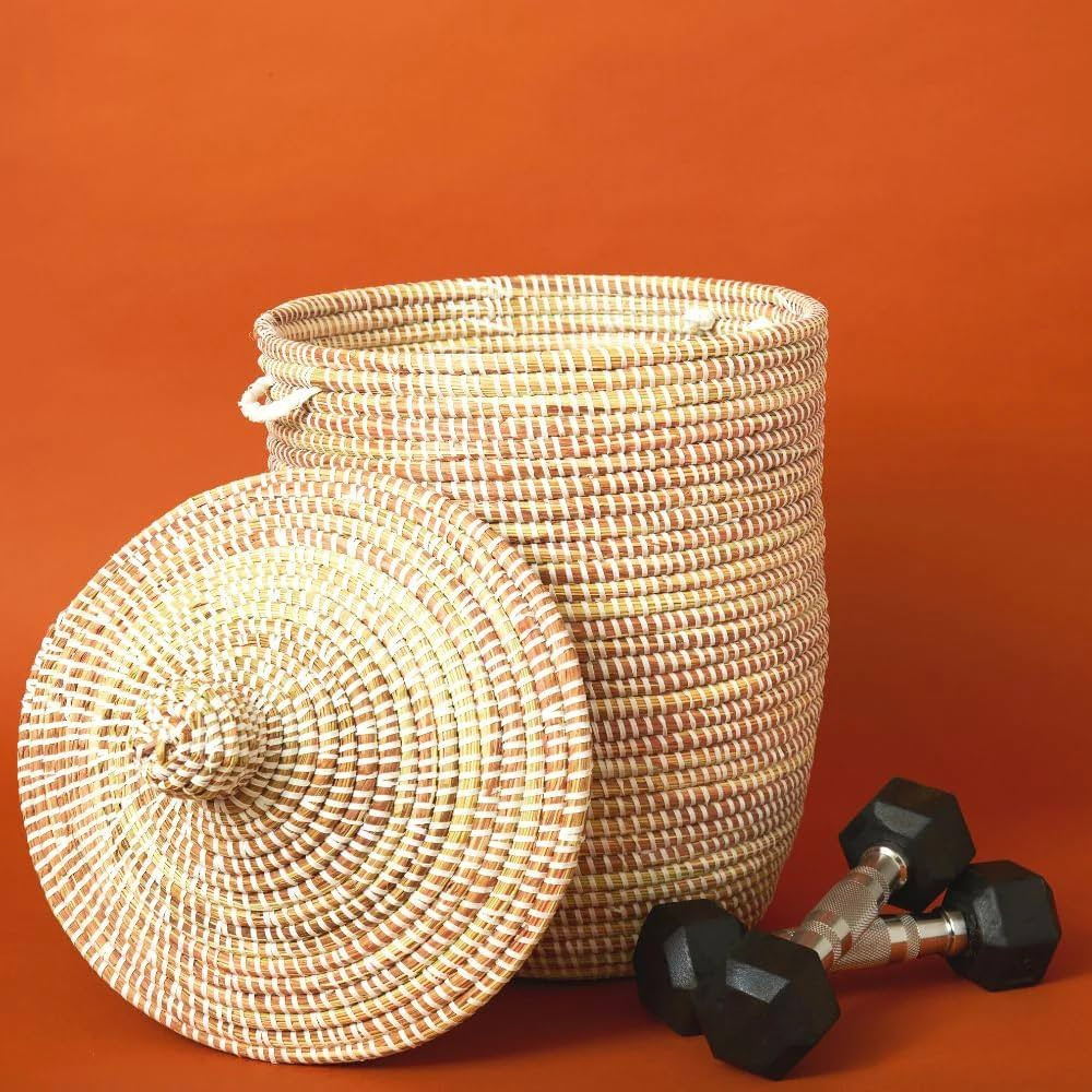 Woven Storage 14" Small Basket White Hooded Lid | Amazon (US)