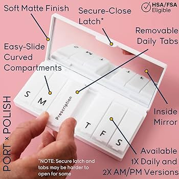 Designer Weekly Pill Box Organizer (Single 1X Daily, Classic Black) | Compact, Stylish 7-Day Vita... | Amazon (US)