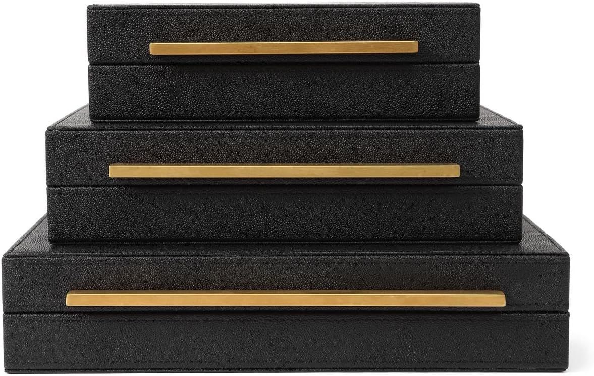 Sagadale Set of 3pcs Immitation Black Faux Shagreen Leather Jewelry boxes, Decorative boxes,Stora... | Amazon (US)