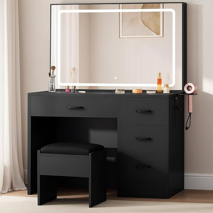 YITAHOME Makeup Vanity Set with LED Mirror & 3 Lighting Modes, 4-Drawer Vanity Table with Chargin... | Amazon (US)