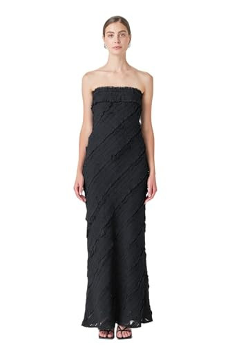 endless rose Women's Strapless Ruffled Maxi Dress, Black, XS | Amazon (US)