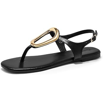 Coutgo Womens Flat Sandals Comfortable Flip Flops Slide Sandals Summer Beach Shoes with Metal Dec... | Amazon (US)