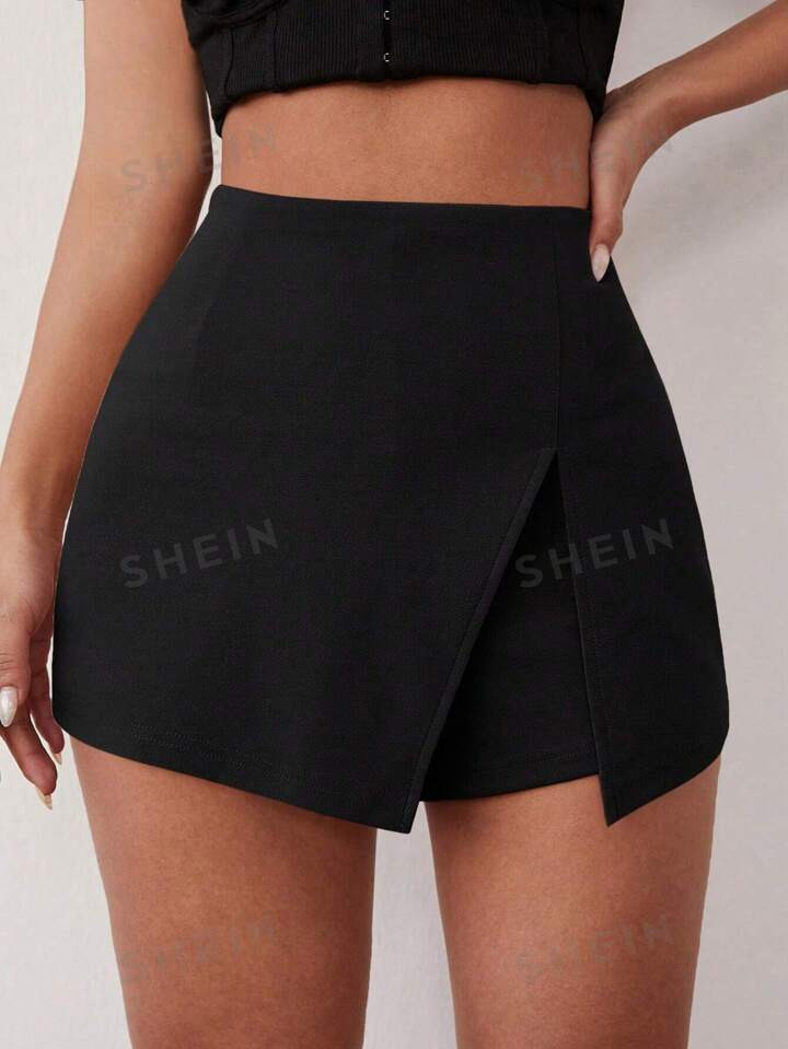 SHEIN SXY Solid Split Hem Skort | SHEIN