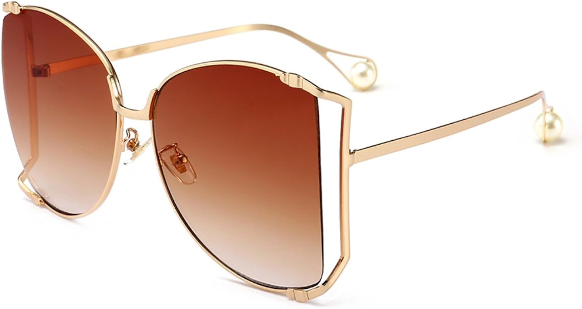 Armear Women Oversized Semi Rimless Sunglasses Retro Metal Frame Glasses Fashion Pearl Design | Amazon (US)