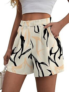 Feiersi Womens Casual Elastic Waist Wide Leg Suit Tailored Shorts Summer Dressy Work Shorts with ... | Amazon (US)