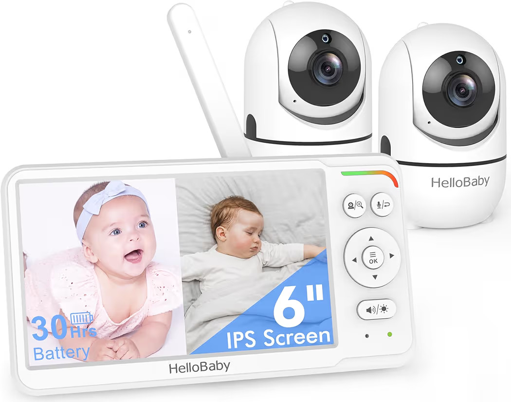 HelloBaby World's First 6" IPS Split Screen Baby Monitor with 2 Cameras - No WiFi, 30hr Battery, ... | Amazon (US)