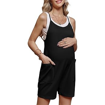 FMEYOA Women's Maternity Overalls Shorts Pregnancy Casual Sleeveless Jumpsuits Romper with Pocket | Amazon (US)