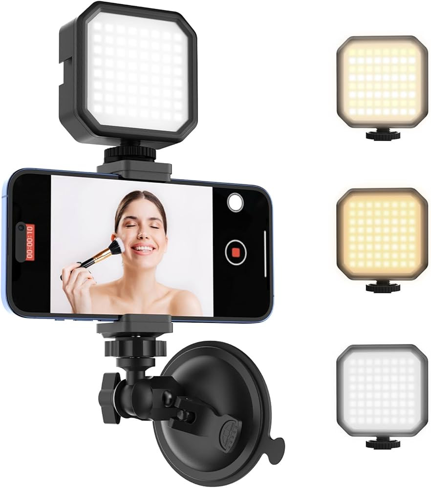 Suction Cup Phone Mount with Rechargeable Light, Mirror Phone Holder with Light Shower Bathroom K... | Amazon (US)