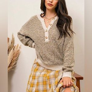 Yellow and Cream Chunky Henley Sweater | Poshmark
