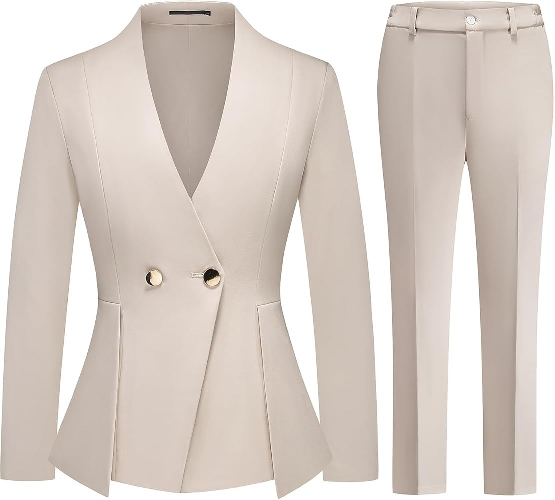 Lamgool Pants Suit for Women Dressy Casual 2 Piece Set V Neck Two Button Blazer Pants Set Busines... | Amazon (US)