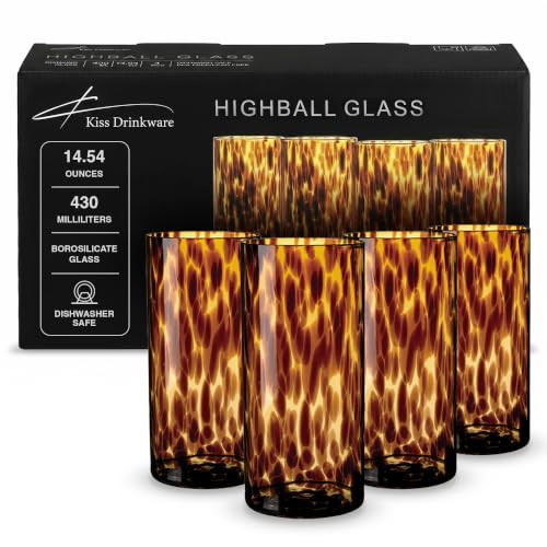 Joseph Sedgh Collection Tortoise Shell Highball Glass Set of 4 \u2013 14.54 oz Borosilicate Cockt... | Amazon (US)