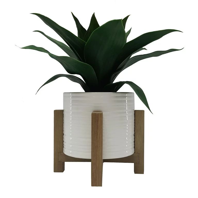 Better Homes & Gardens 10" Artificial Agave Plant in White Ceramic Pot with Wood Stand,Green Agav... | Walmart (US)