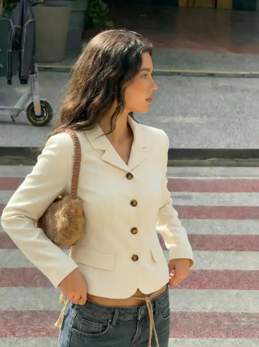 Collar Long Sleeve Button Front Crop Blazer | Cider
