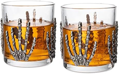 Skeleton Hand Whiskey Glass Set of 2 by The Wine Savant - 10 oz Skeleton Glasses 5" H, Goth Gifts... | Amazon (US)