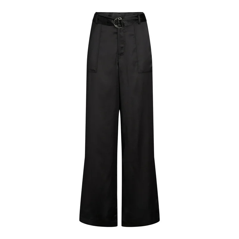 Scoop Women's Wide Leg Belted Satin Pants, Sizes 2-16 | Walmart (US)