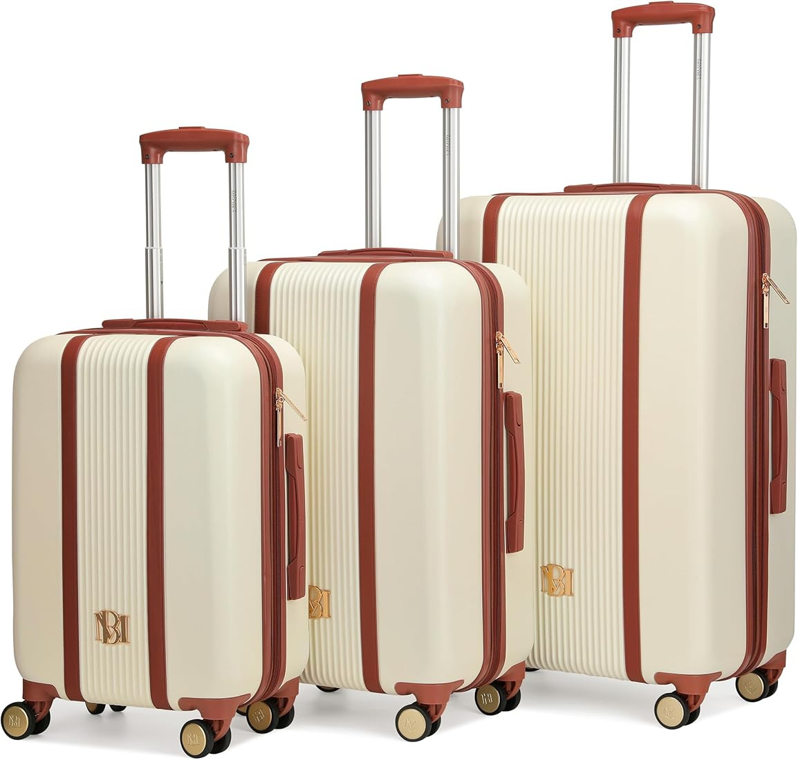Badgley Mischka Mia 3-Piece Expandable Polycarbonate-ABS Retro Luggage Set (Champage) | Amazon (US)