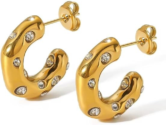 Chunky 18K Gold Plated Stainless Steel Earrings for Women Hypoallergenic Jewelry Trendy Statement Hoops Waterproof Non Tarnish Fashion Accessory Gift for Womens Wife Friend Sister | Amazon (US)