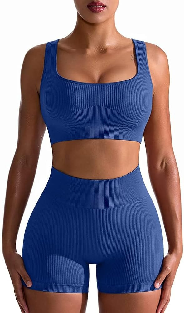 OQQ Workout Outfits for Women 2 Piece Seamless Ribbed High Waist Leggings with Sports Bra Exercis... | Amazon (US)