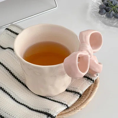 Cute Girly Cup, Ceramic Coffee Mug With Pink Bow Handle,Handmade Kawaii Soup Mug For Latte Tea Milk Cocoa, Pretty Birthday Valentine Gifts,14Oz,(Pink) | Wayfair North America