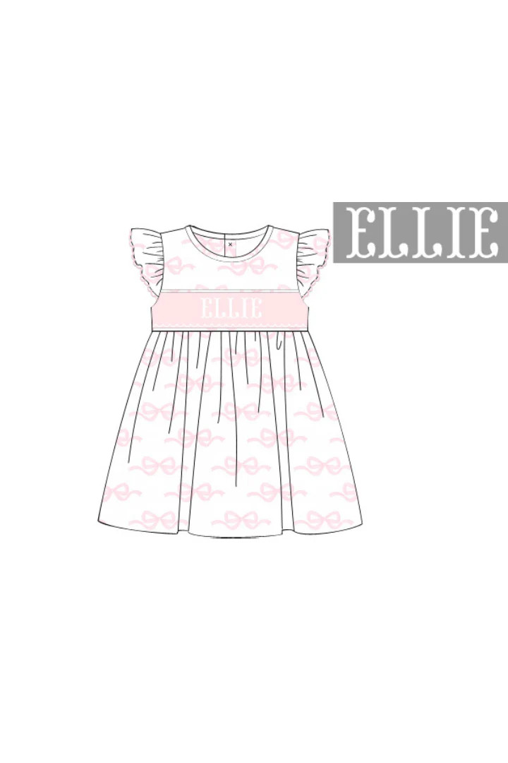 Pre-Order Hand Smocked Custom Name Pink Bow Knit Dress | The Smocked Flamingo