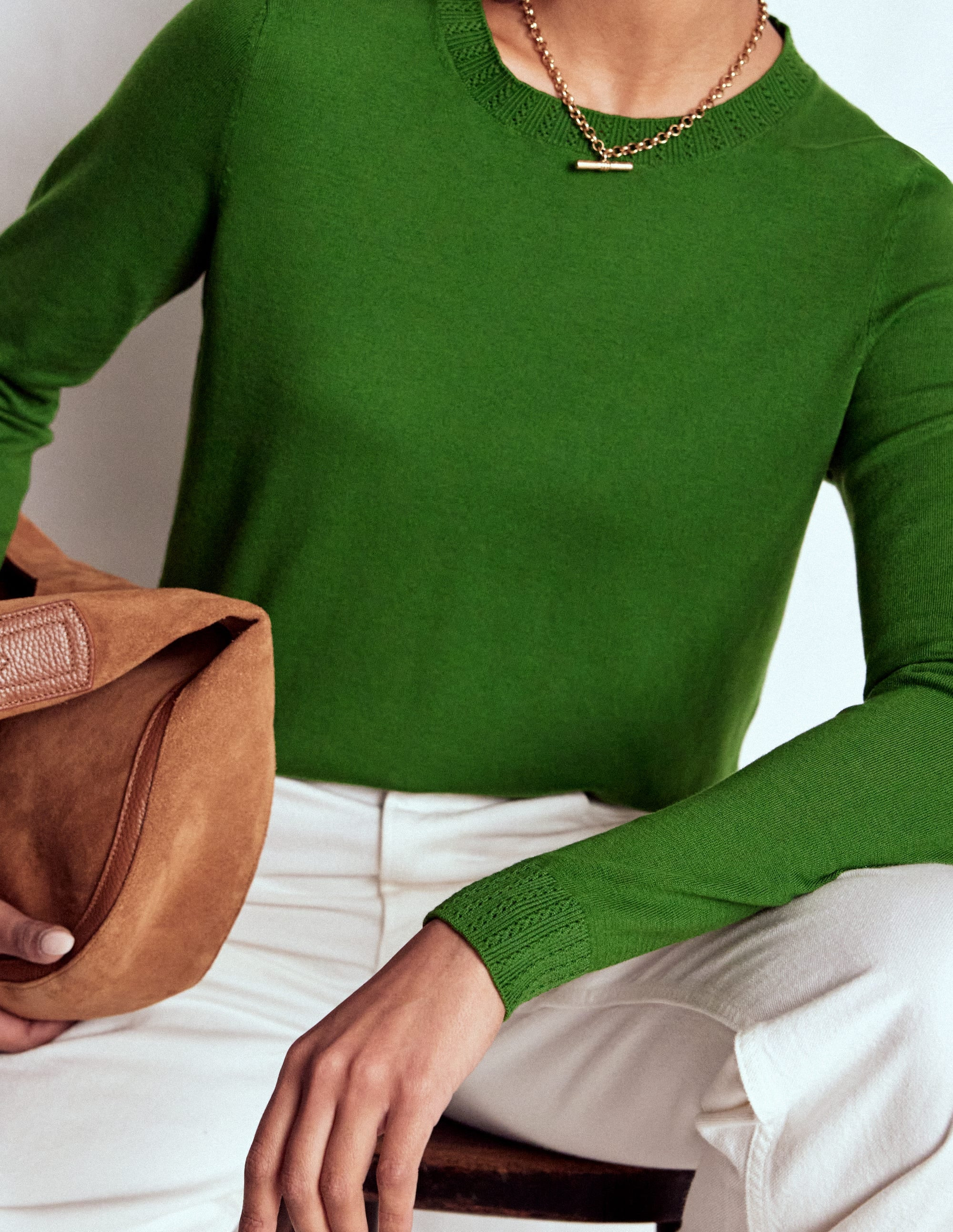 Emilia Cotton Crew Sweater-Promenade Green | Boden (US)