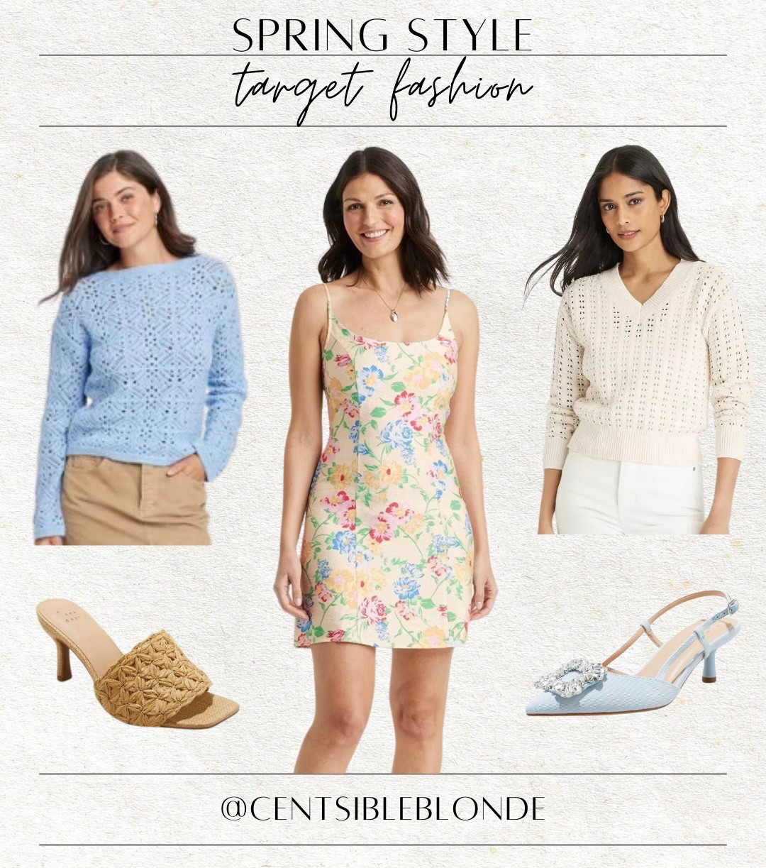 Spring outfit, target outfit, spring style, target style, floral dress, sandals, mule heels, slingback heels, knit sweater, pullover sweater, blue heels, raffia heels, Spring sandals, openwork sweater

#LTKSeasonal #LTKFindsUnder50 #LTKShoeCrush