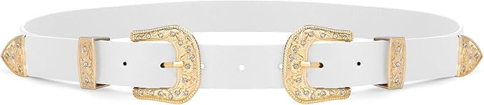 WHIPPY Vintage Western Leather Belt for Women Double Buckle Retro Cowgirl Waist Belts for Jeans P... | Amazon (US)