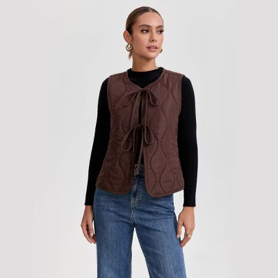 Women's Tie-Front Quilted Vest - A New Day™ Brown M | Target