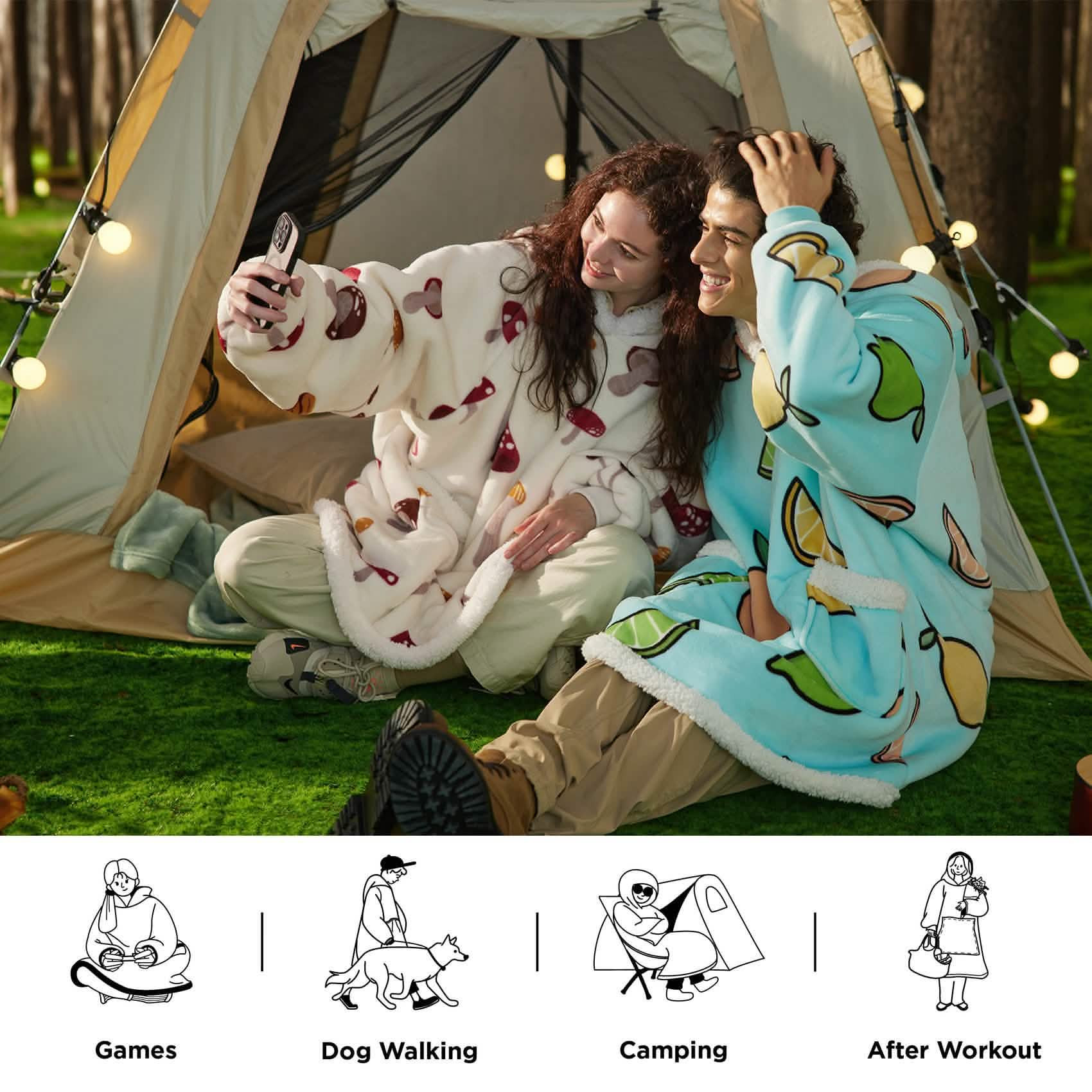 Bedsure Cute Printed Patterns Sherpa Blanket Hoodie Beige | Bedsure