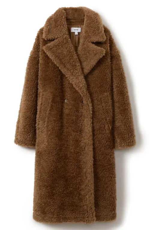 Reiss Darla Double Breasted Faux Fur Coat in Brown at Nordstrom, Size Large | Nordstrom