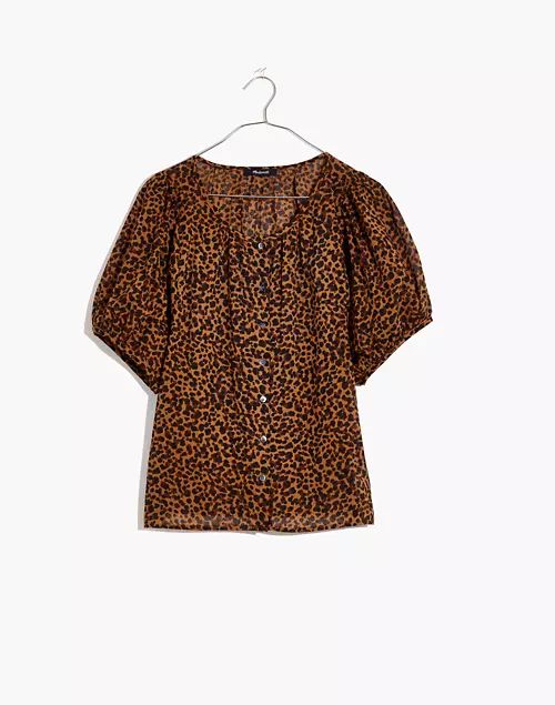 Balloon-Sleeve Button-Up Top in Painted Leopard | Madewell