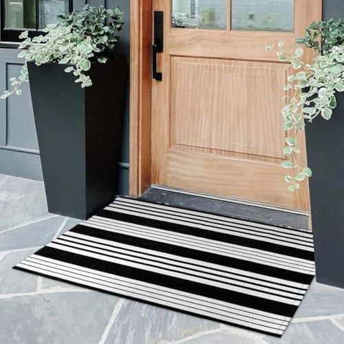 OJIA Front Door Mat 24"x35" Black and White Outdoor Rugs Front Door Rug Washable Entryway Rug Cot... | Amazon (US)
