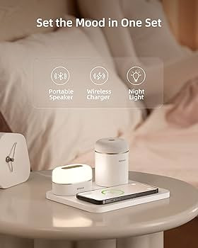 EZVALO 3 in 1 Charger Station with LED Night Light, Portable Bluetooth Speaker, Wireless Charging... | Amazon (US)