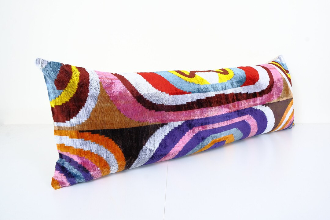 Silk Ikat Velvet Pillow Extra Long Silk Ikat Lumbar Cushion - Etsy | Etsy (US)