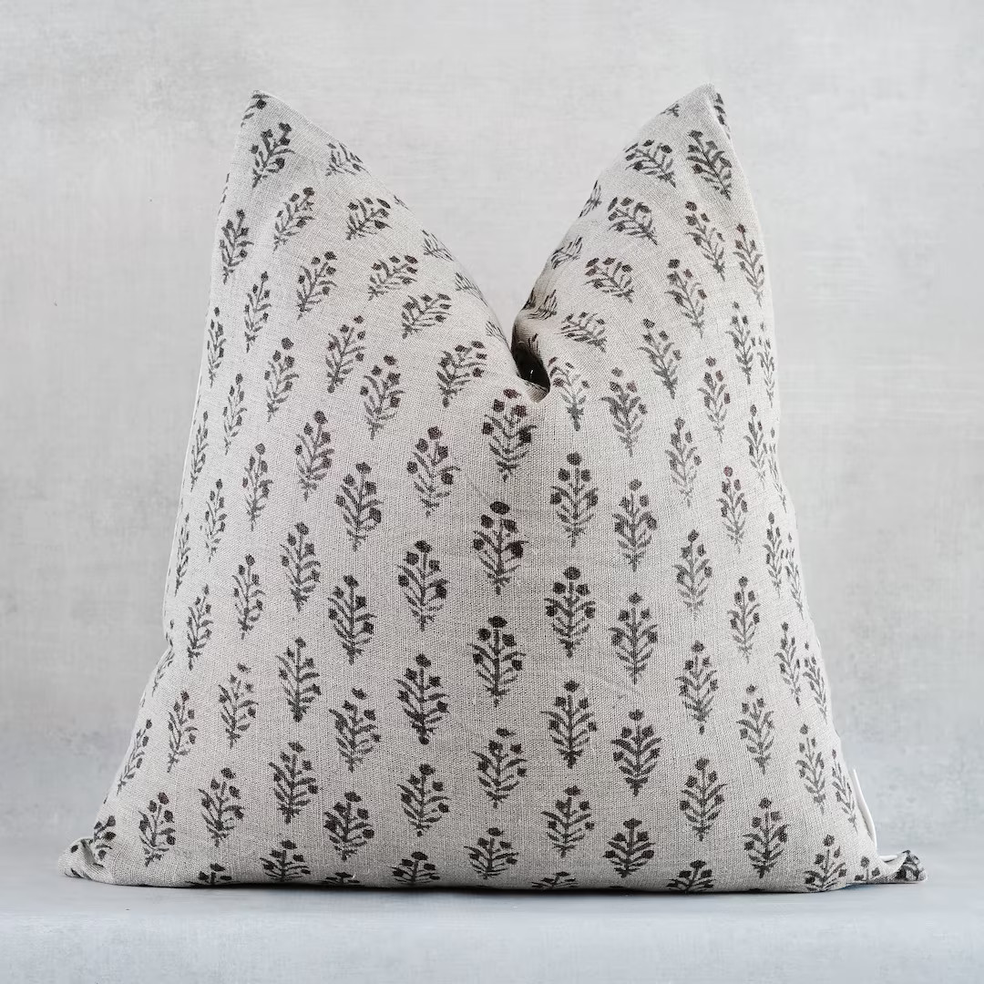 Beige Floral Pillow Cover  Indian Hand Block Print Pillow - Etsy | Etsy (US)