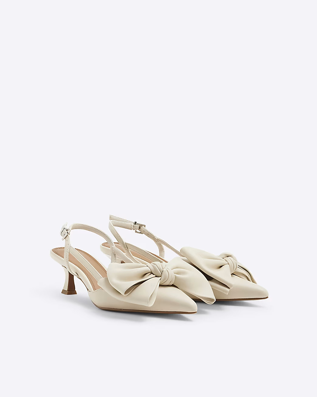 Cream Sling Back Bow Court Heels | River Island UK & IE